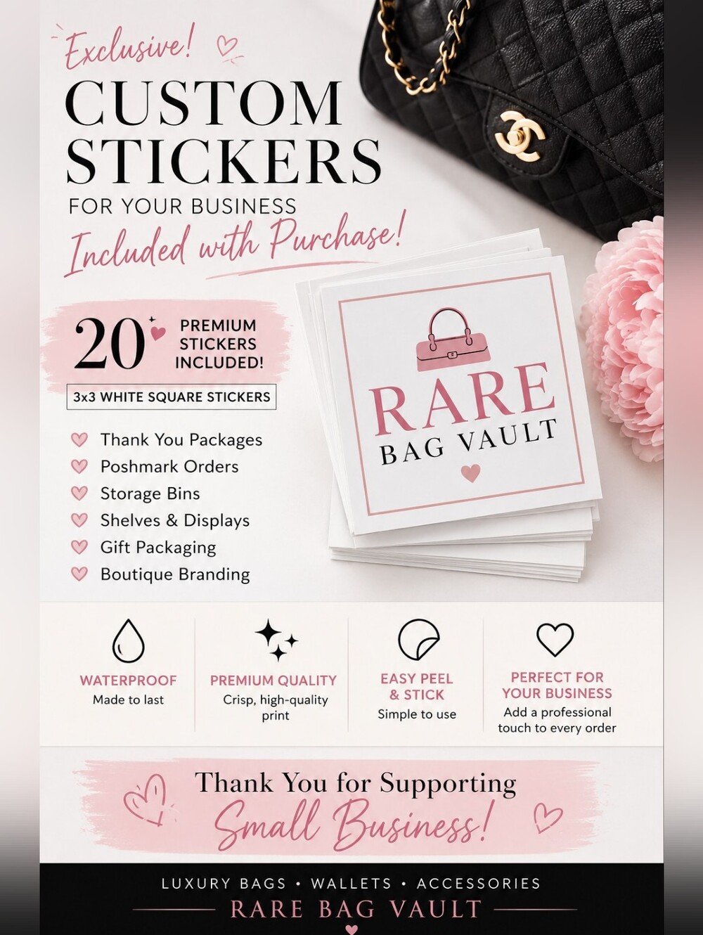 Rare Bag Fault Black Quilted Handbag Sticker Set
